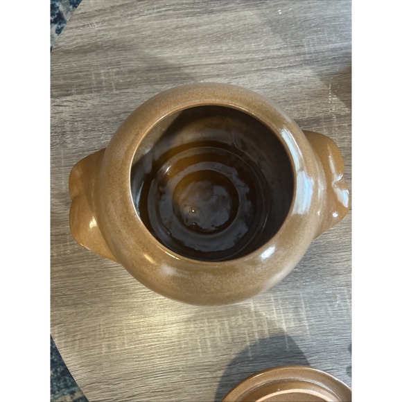 Vintage Frankoma Pottery Bean Pot With lid # 4W Plainsman Brown Casserole - Picture 7 of 12